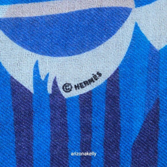 Hermès WOOL STOLE Charmes des Plages Normandes Rectangle Scarf Beach Cabanas - Picture 3 of 16